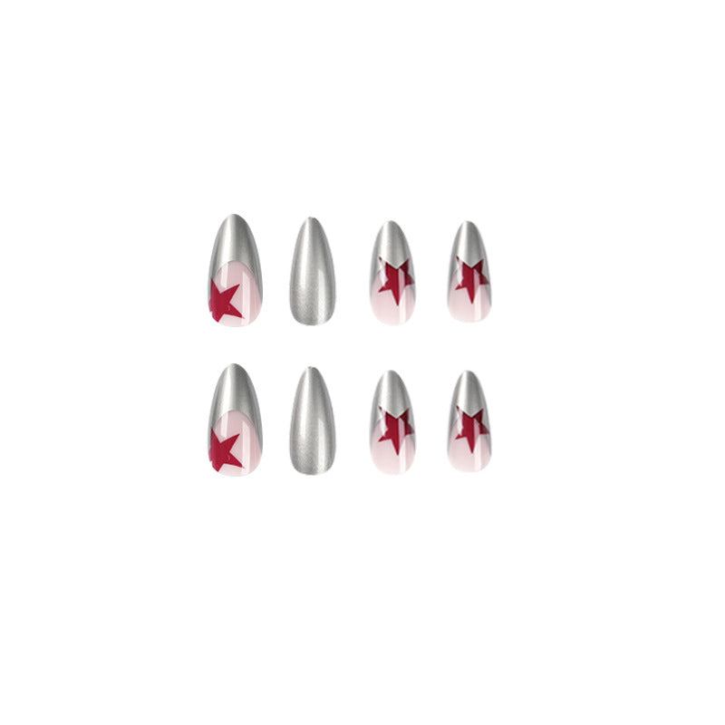 Artful stiletto nails with silver and star motifs Bowlift