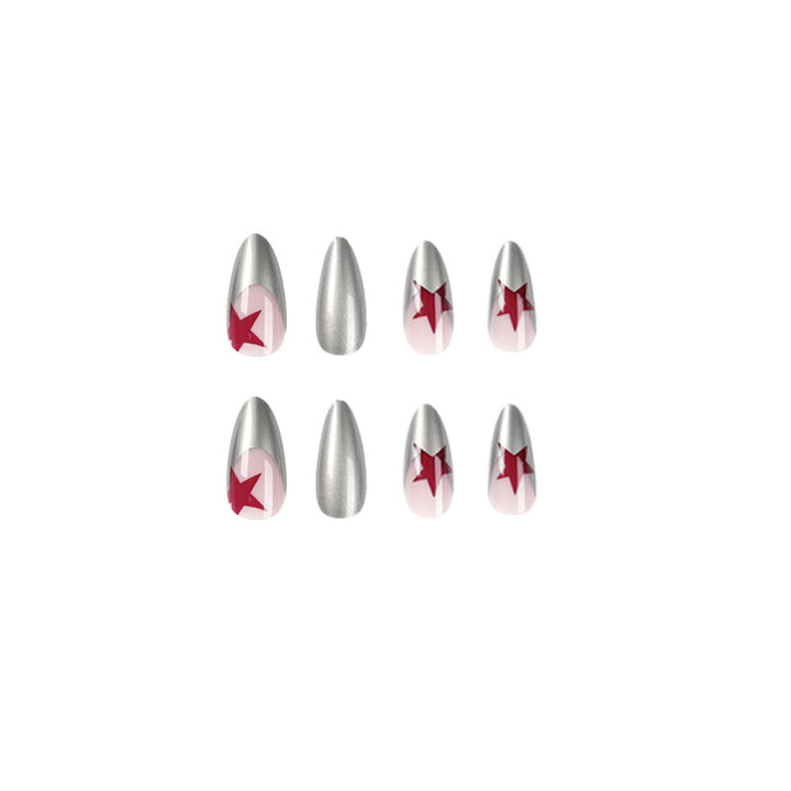 Artful stiletto nails with silver and star motifs Bowlift