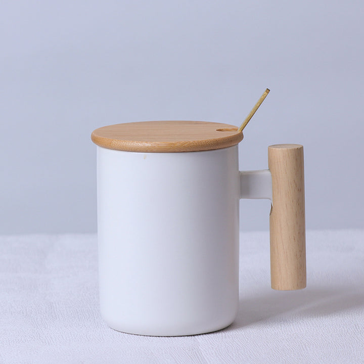 Ceramic Coffee Mug with Ergonomic Wooden Handle Bowlift