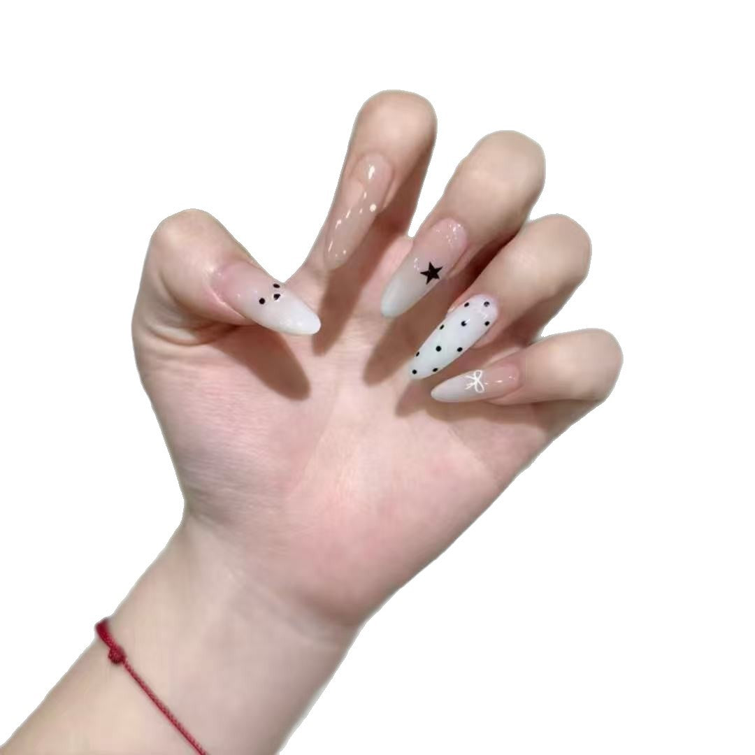 Artistic Press-On Nail Set with Star and Dot Patterns Bowlift