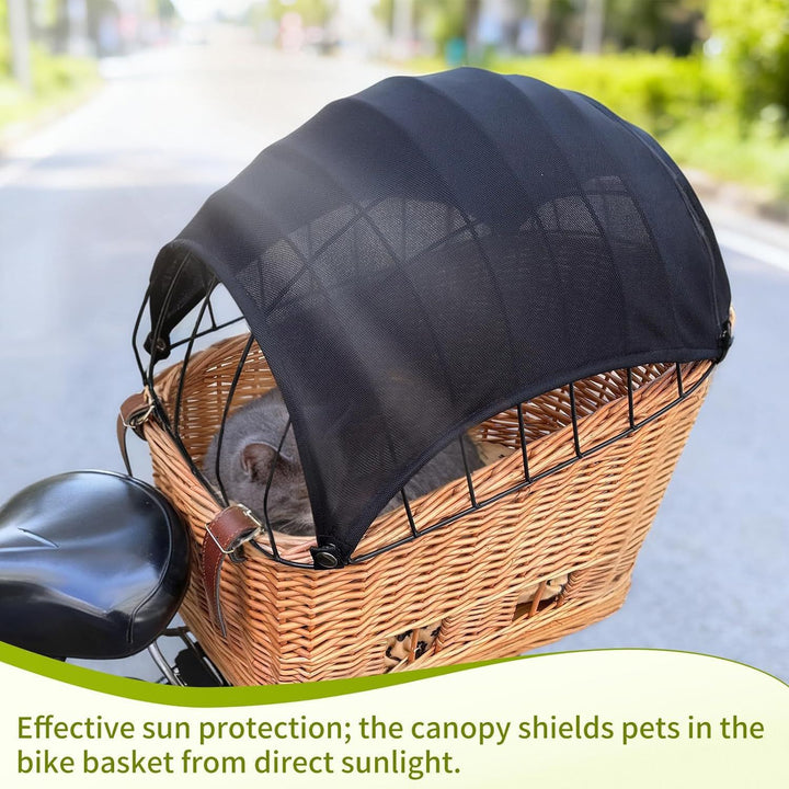 woven wicker pet carrier basket with retractable mesh canopy Bowlift