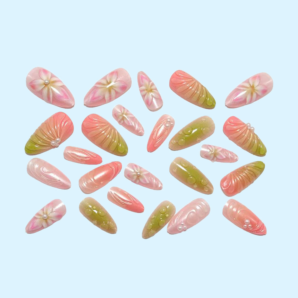 Artificial nails with 3D flower and pearl decorations Bowlift