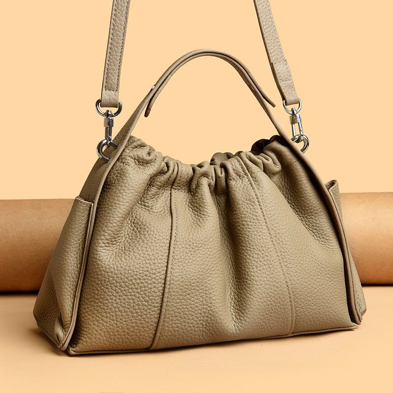 Textured Leather Drawstring Satchel Bowlift