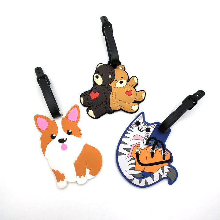 Cute Silicone Cat Luggage Tag with Detachable Strap and Personalized ID Window Bowlift