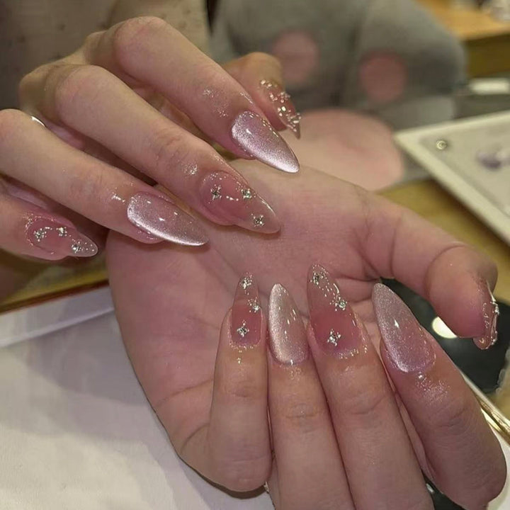 Artistic Nail Extensions with Glitter Design Bowlift
