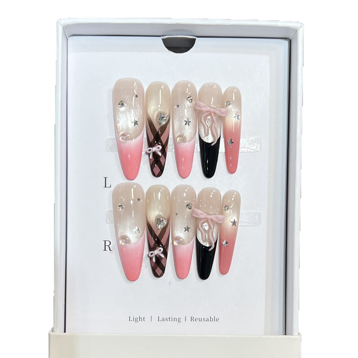 Premium Decorative Stiletto Press-On Nail Set Bowlift