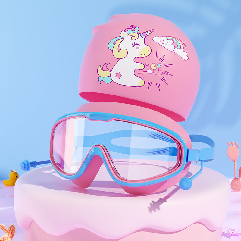 Kids Unicorn-Themed Swim Mask and Cap Set Bowlift