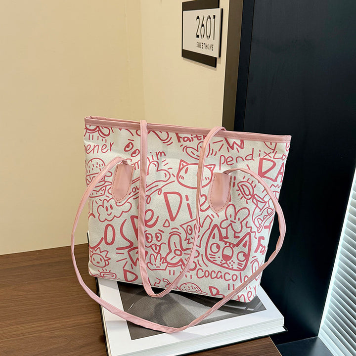 WoArtistic Graphic Print Shoulder Tote Bag Bowlift