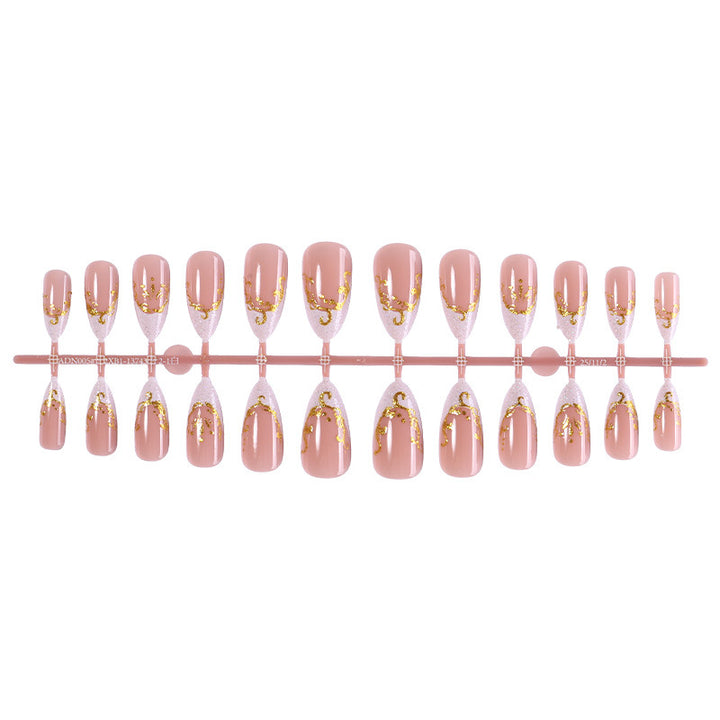 Decorative Premium Press-On Nail Set with Gold Accents Bowlift