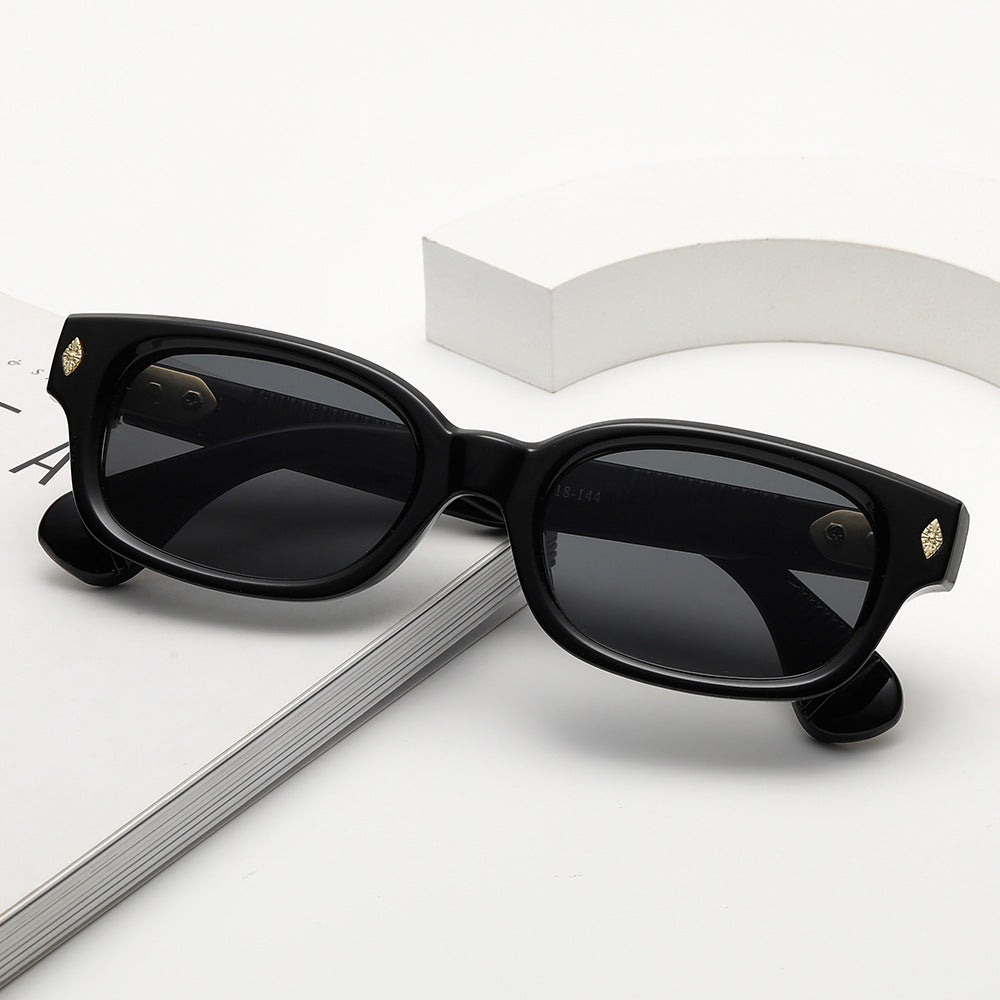 Retro Rectangular Polarized Acetate Sunglasses with Embossed Temples Bowlift