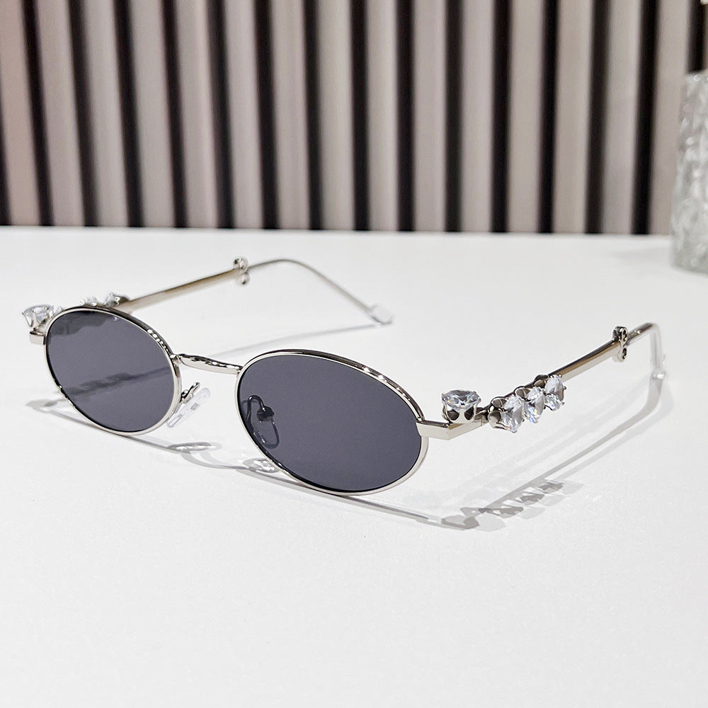 Fashion-Forward Oval Sunglasses with Crystal Accents Bowlift