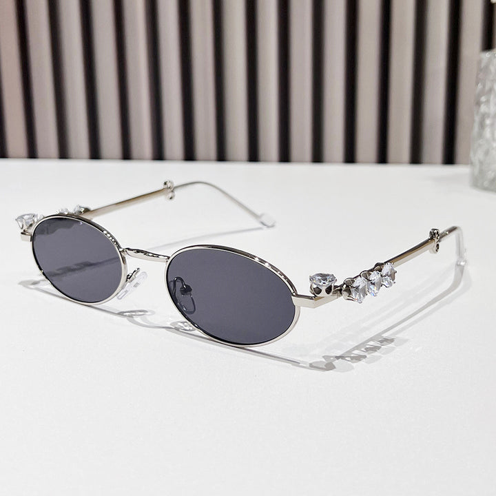 Fashion-Forward Oval Sunglasses with Crystal Accents Bowlift