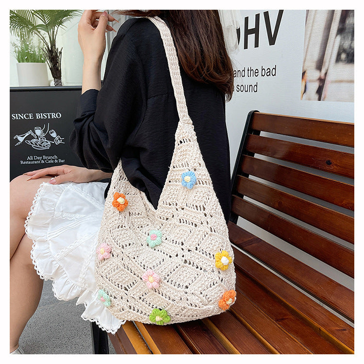 Floral Embellished Crochet Shoulder Bag Bowlift