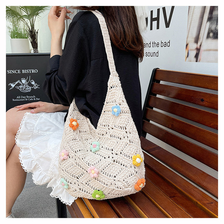 Floral Embellished Crochet Shoulder Bag Bowlift