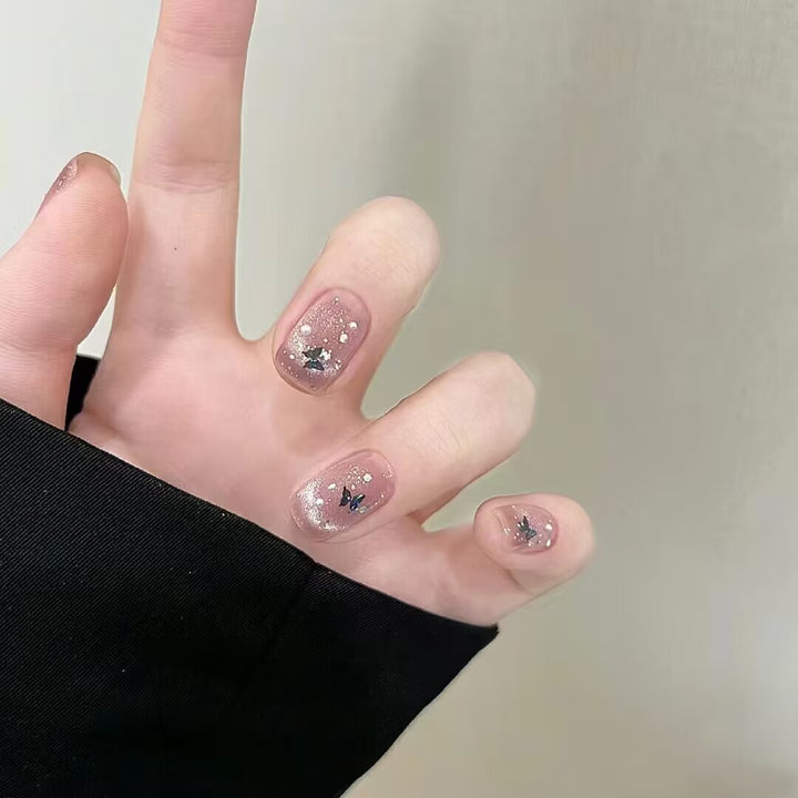Artistic Glitter Butterfly Press-On Nails Bowlift
