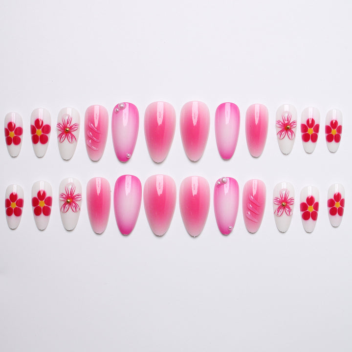 Artificial nails with floral design and 3D flowers Bowlift
