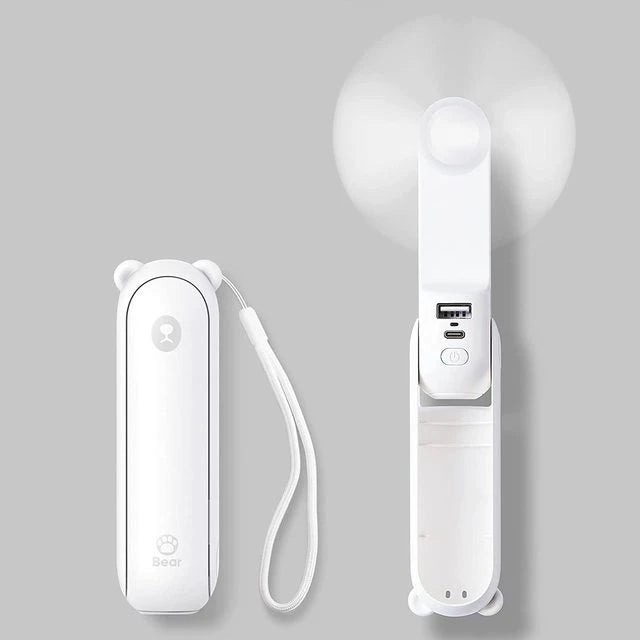 Unisex One Size Foldable Rechargeable Hand Fan with Integrated Power Bank and Dual USB Charging Ports Bowlift