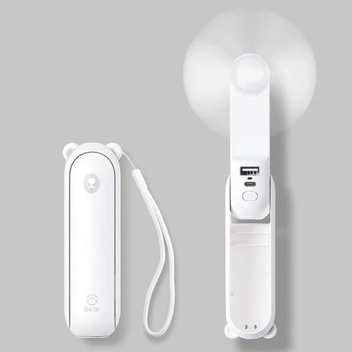 Unisex One Size Foldable Rechargeable Hand Fan with Integrated Power Bank and Dual USB Charging Ports Bowlift