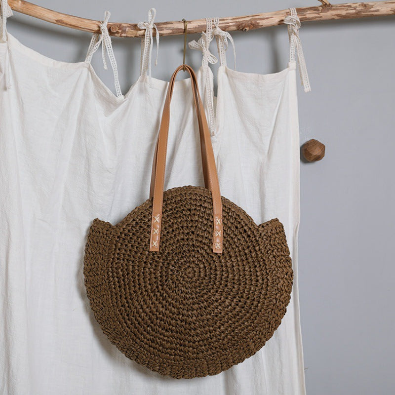 Basket bag with leather handles and colorful design Bowlift