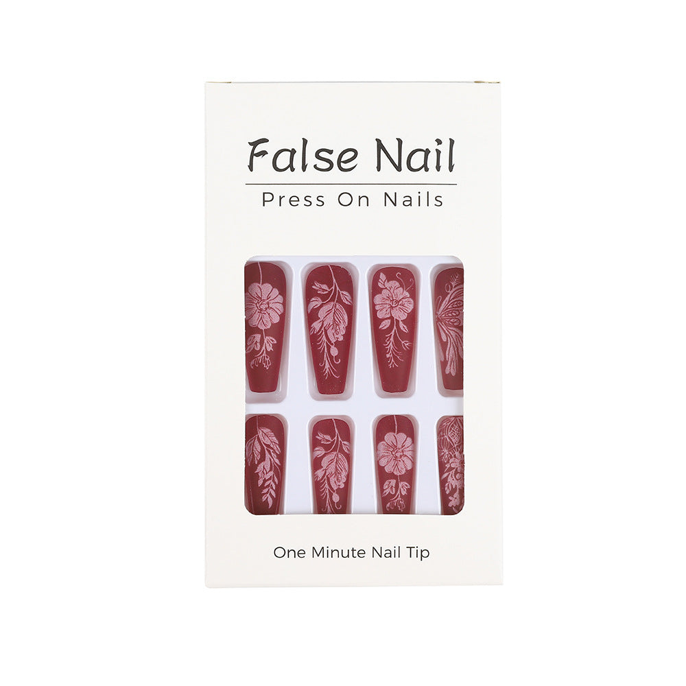Artificial Nail Set with Floral Designs Bowlift