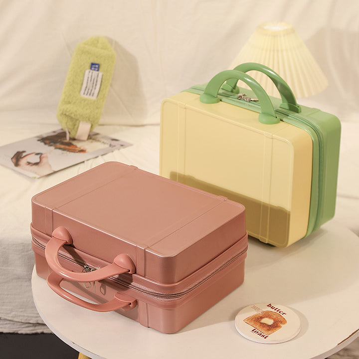 structured hard-shell vanity travel case with dual top handles and lockable zipper Bowlift