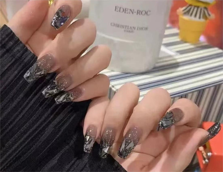 Elegant Nail Art with Glitter and Rhinestones Bowlift
