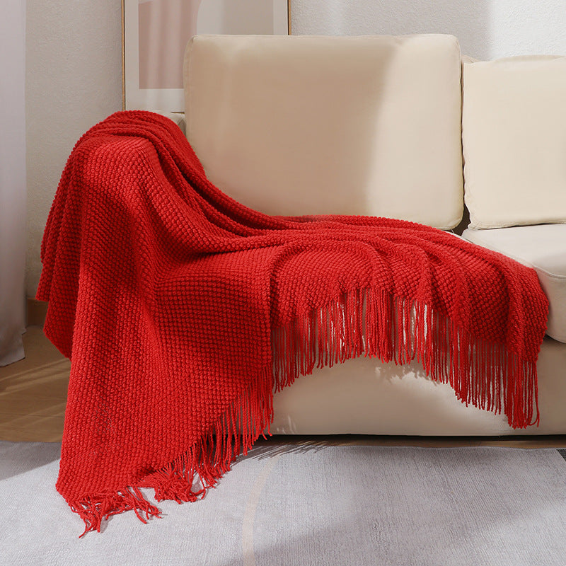 Decorative Fringe Knit Throw Blanket