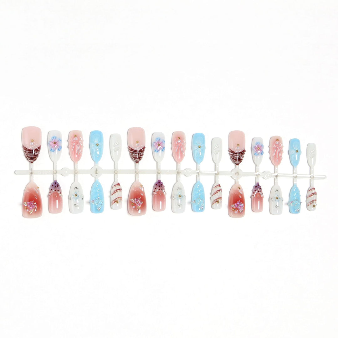 High-quality artificial nail set with artistic flower decoration Bowlift