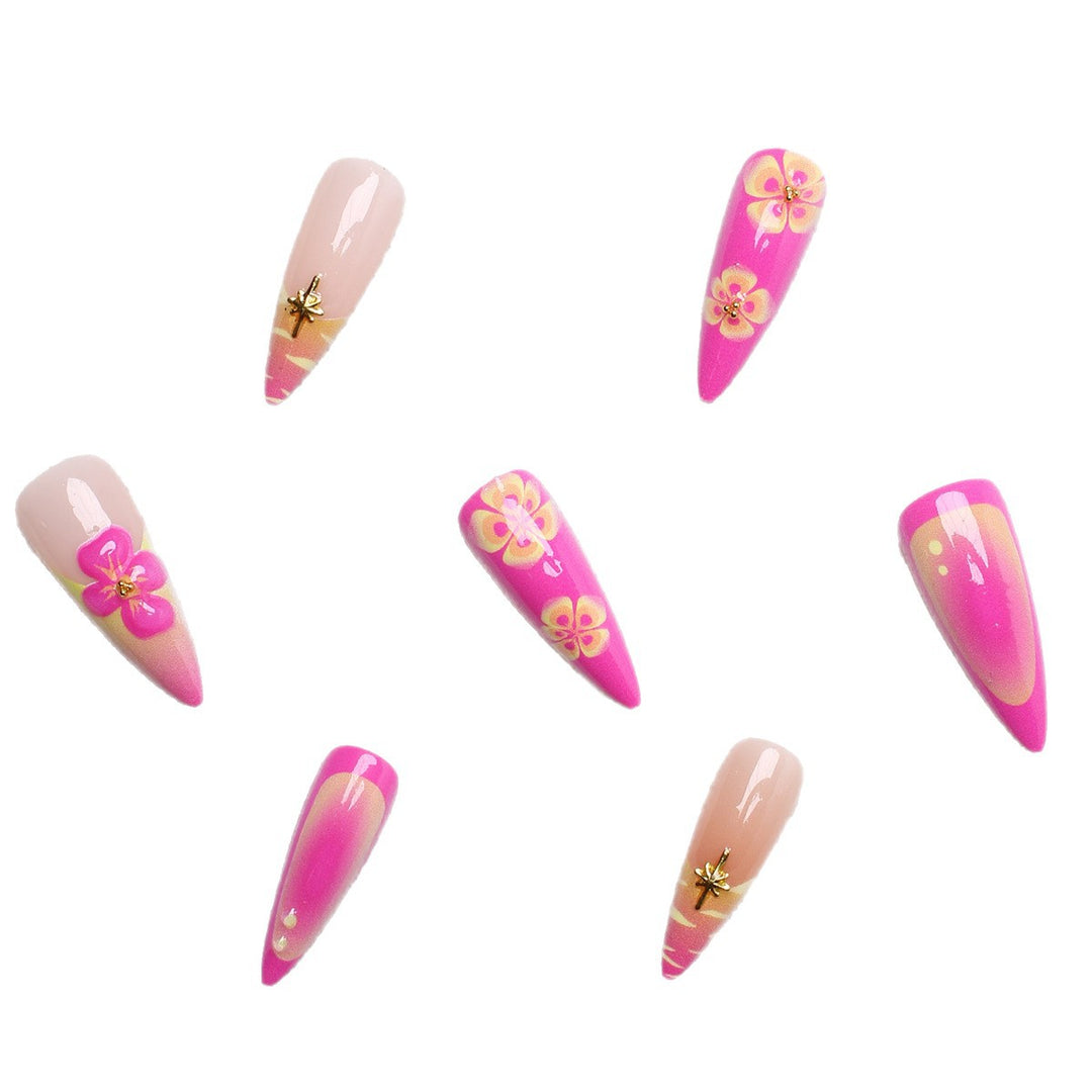 Artificial nail set with floral and abstract designs Bowlift