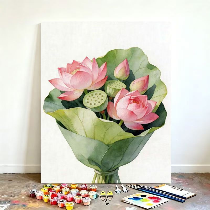 Watercolor Lotus Flower Canvas Art Kit Bowlift