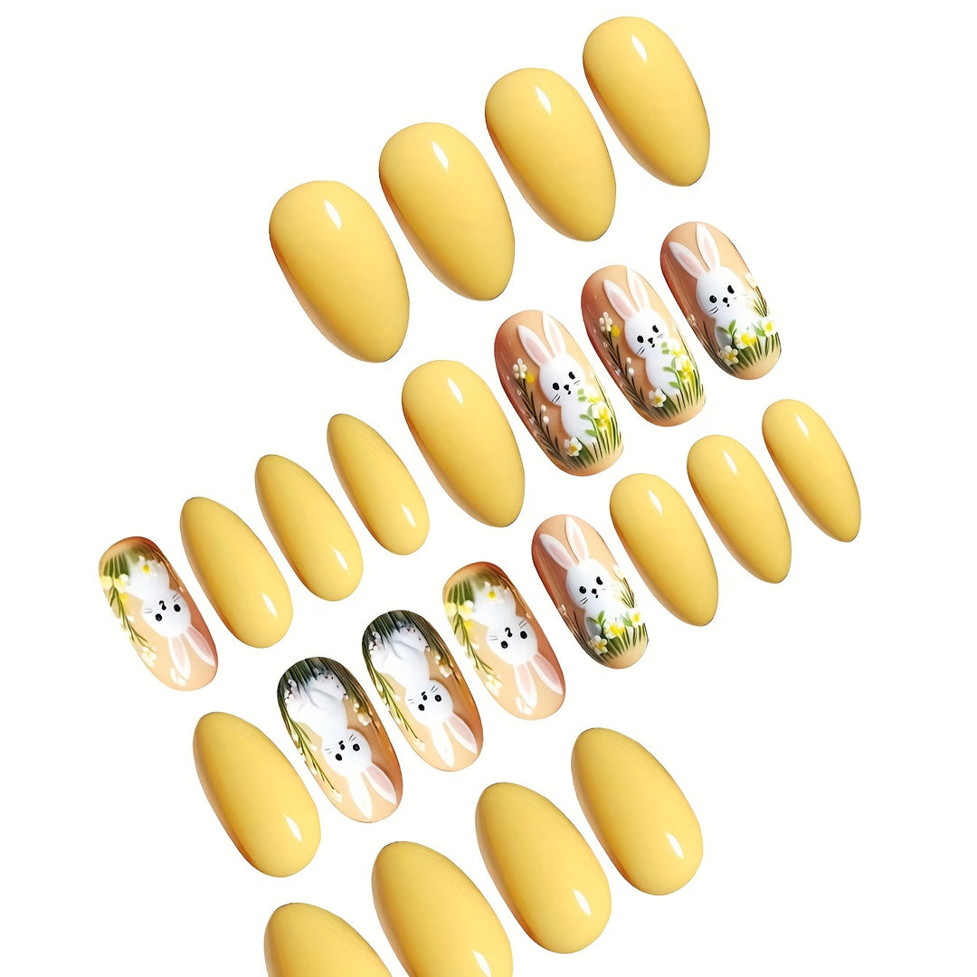 Artistic Bunny-Themed Press-On Nail Art Set Bowlift