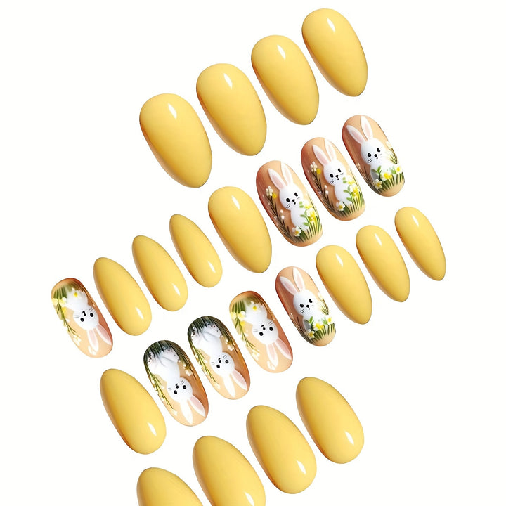 Artistic Bunny-Themed Press-On Nail Art Set Bowlift