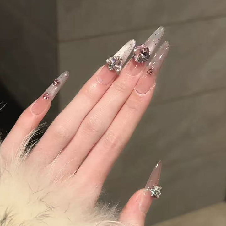 Decorative Long Stiletto Press-On Nail Set with Rhinestone Accents Bowlift