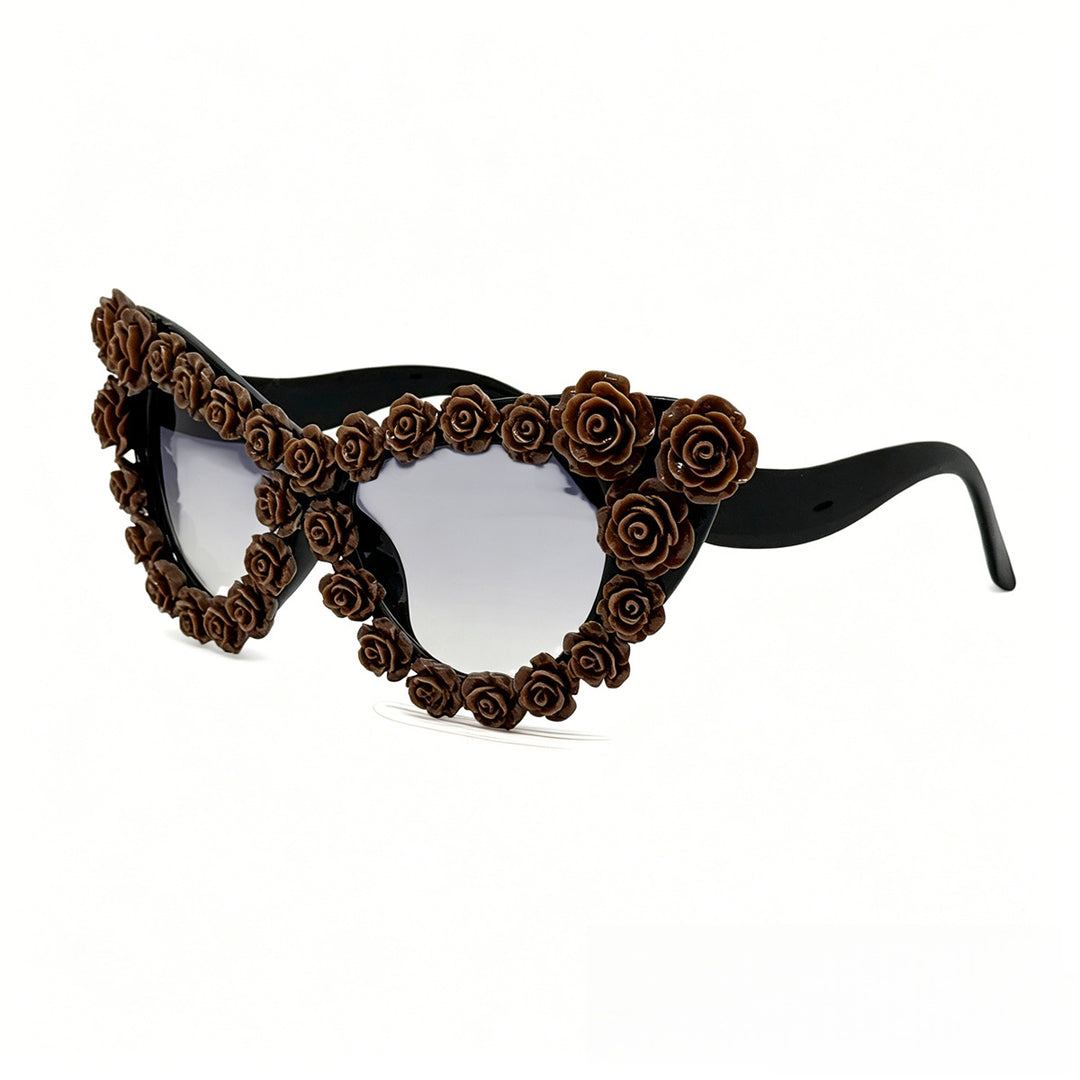 Women's Heart-Shaped Sunglasses with Floral Application Bowlift