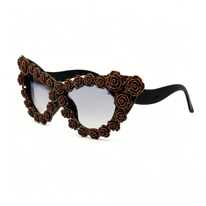 Women's Heart-Shaped Sunglasses with Floral Application Bowlift