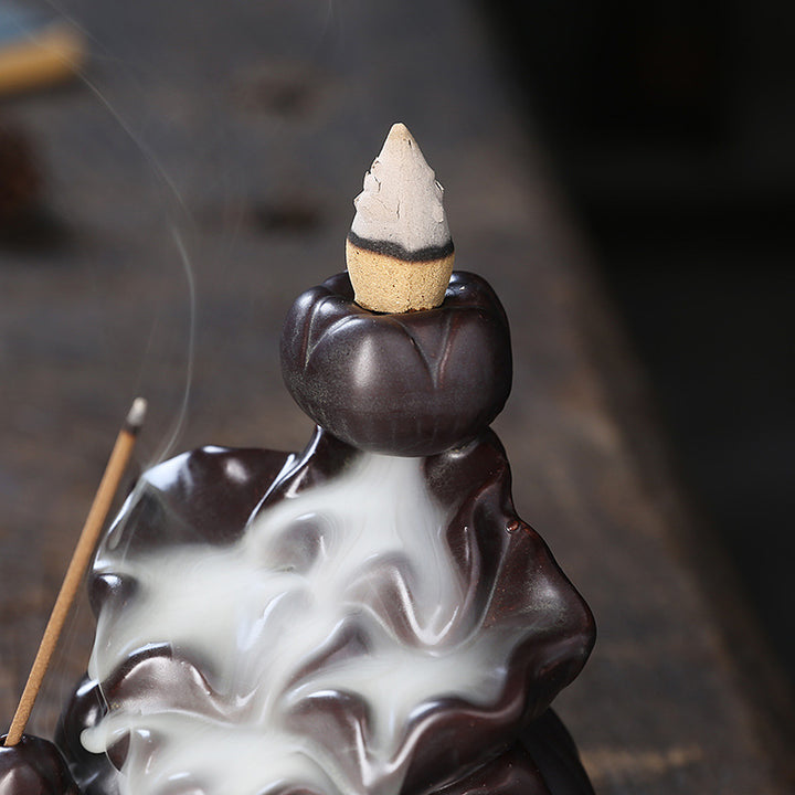 Lotus-shaped ceramic incense holder