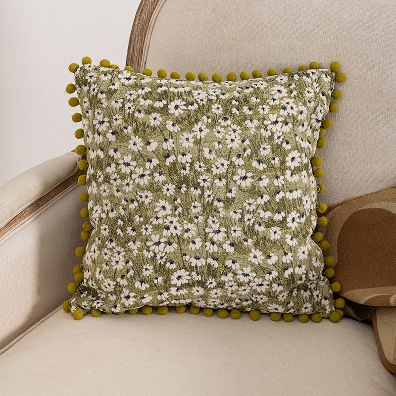 Decorative Throw Floral Pom-Pom Pillow