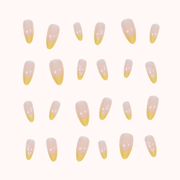 Elegant Stiletto Press-On Nails with Heart and Star Patterns Bowlift