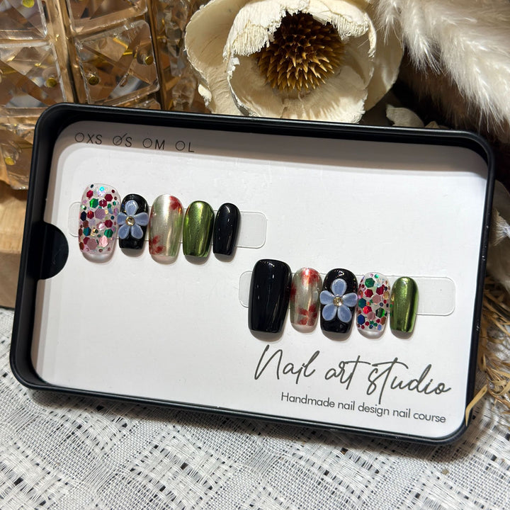 Artistic Floral-Inspired Press-On Nail Set Bowlift