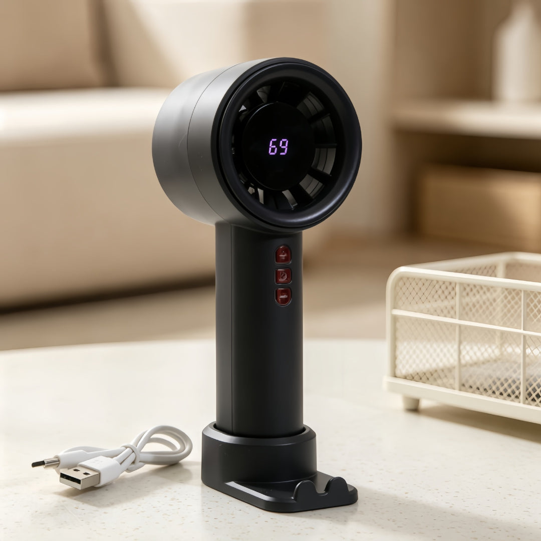 Women High-Performance Hand Fan with Digital Speed Display Bowlift