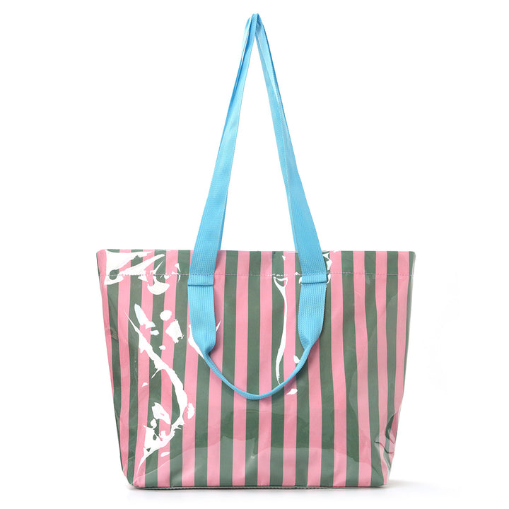 Spacious beach bag with transparent design and colorful stripes Bowlift
