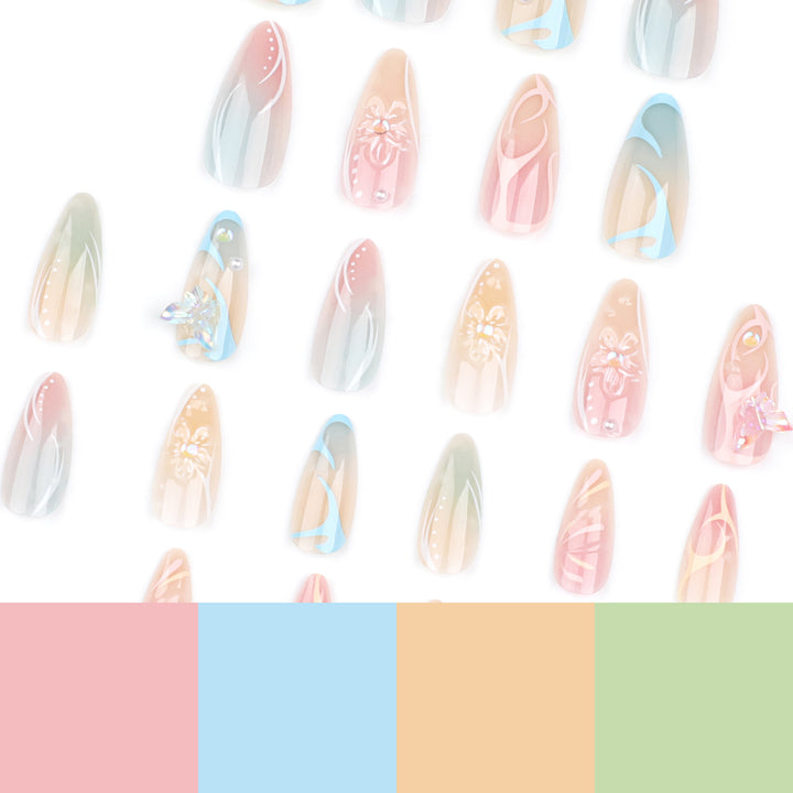 Artful Nail Extensions with 3D Flowers and Glitter Accents Bowlift