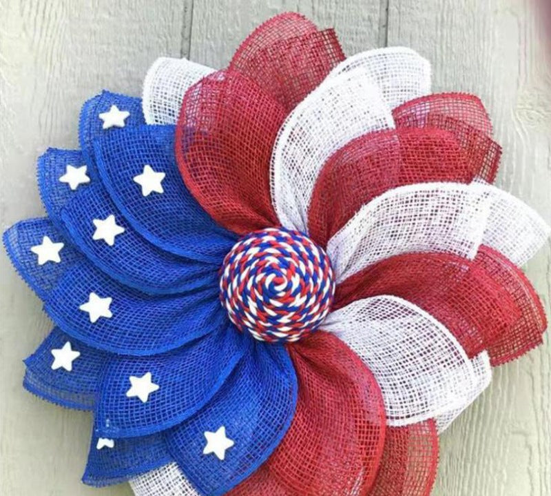 Unisex nan patriotic mesh floral wreath with layered petal design and star accents Bowlift