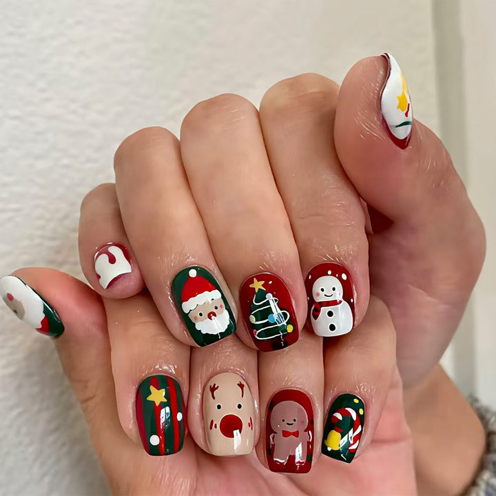 Festive Holiday-Themed Press-On Nail Art Bowlift