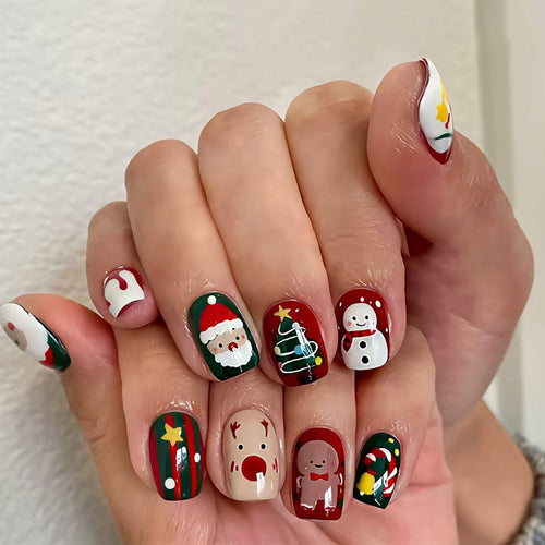 Festive Holiday-Themed Press-On Nail Art Bowlift