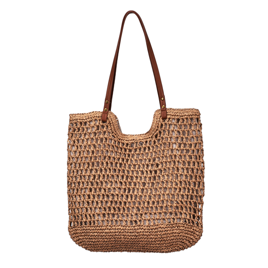 Handwoven cotton bag with leather handles Bowlift