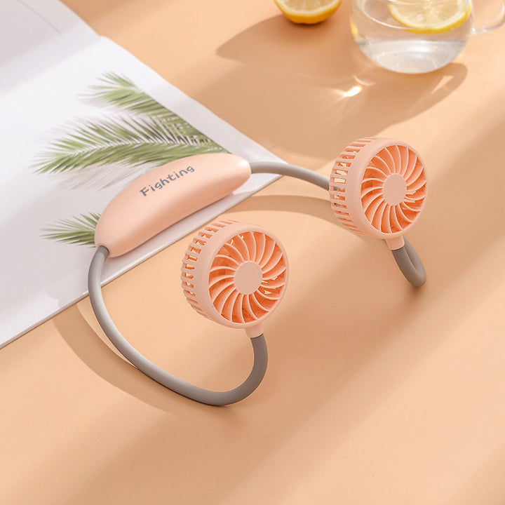 Unisex portable neck fan with dual fan heads, flexible neckband, quiet brushless motor, and USB charging function Bowlift