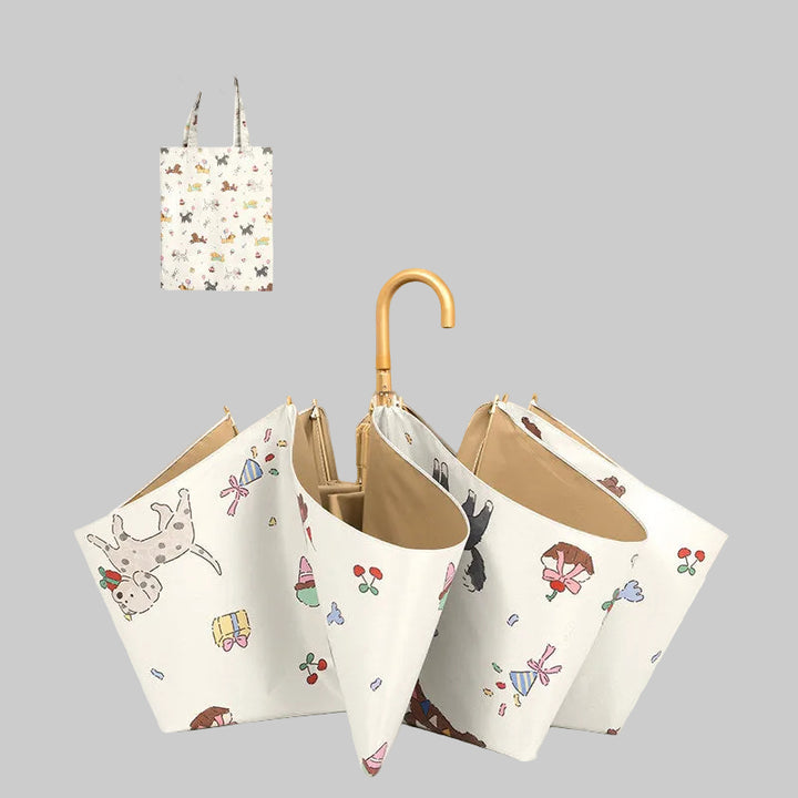 Women's Foldable Rain Protection Umbrella with Elegant Cherry Blossom Pattern Bowlift