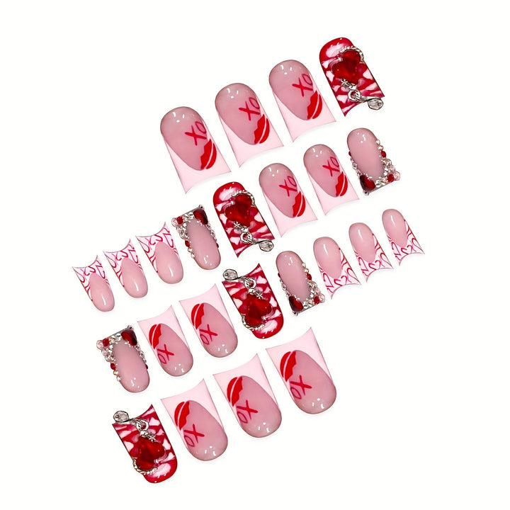 Romantic Heart-Themed Press-On Nail Art Set Bowlift
