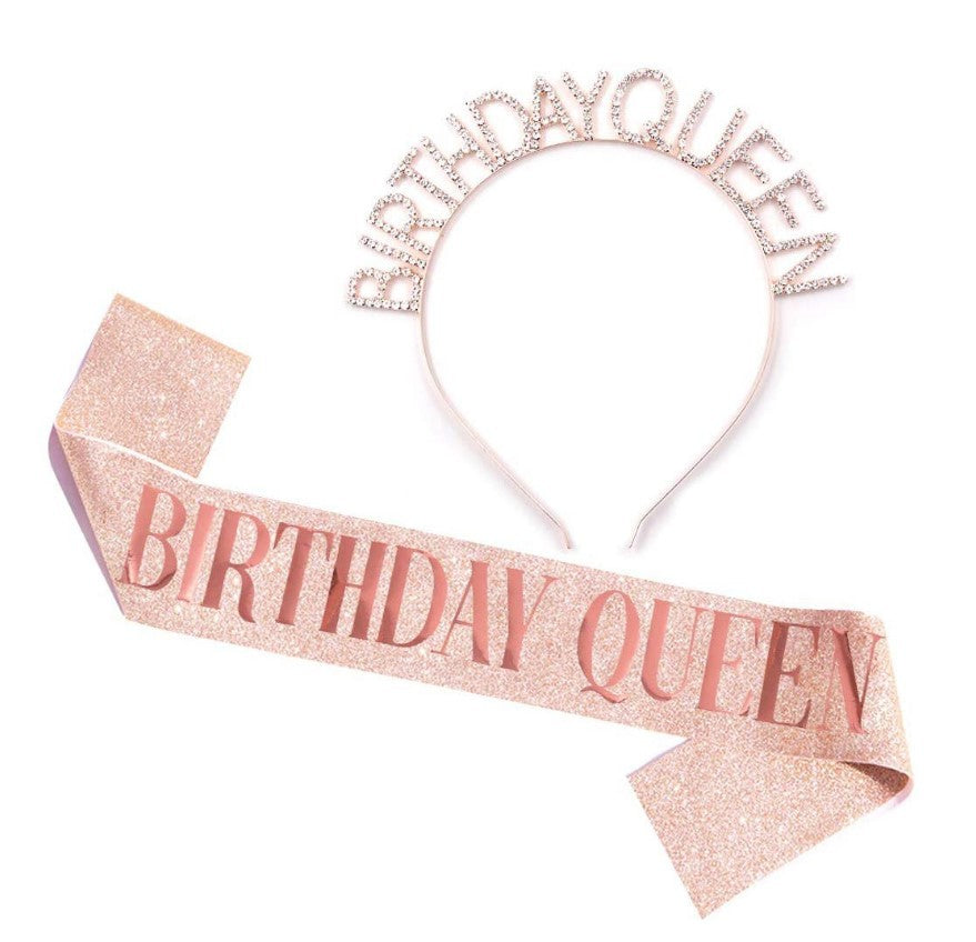 Ladies Glittering Birthday Crown with Festive Sash Bowlift